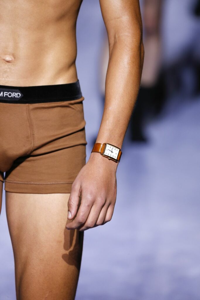 Tom Ford's first-ever men’s Fall/Winter runway show proves the perfect chance for the designer to debut his new Tom Ford 001 watch and underwear collections.