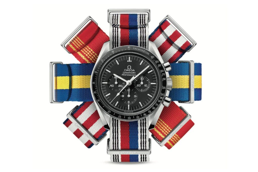 Omega's new collection of eye-catching flag-inspired NATO straps captures the communal spirit and national pride of the upcoming Olympics.