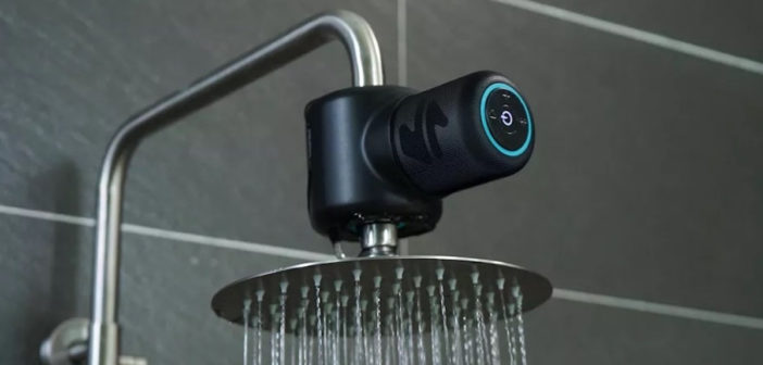 Make showertime a little more special with Shower Power, a water-fueled Bluetooth speaker made from recycled ocean trash.