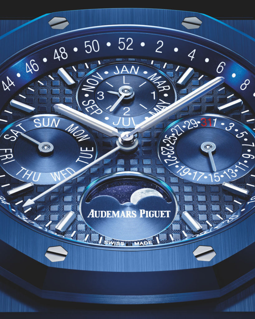 For the first time Audemars Piguet presents a Royal Oak Perpetual Calendar timepiece in striking blue ceramic. 