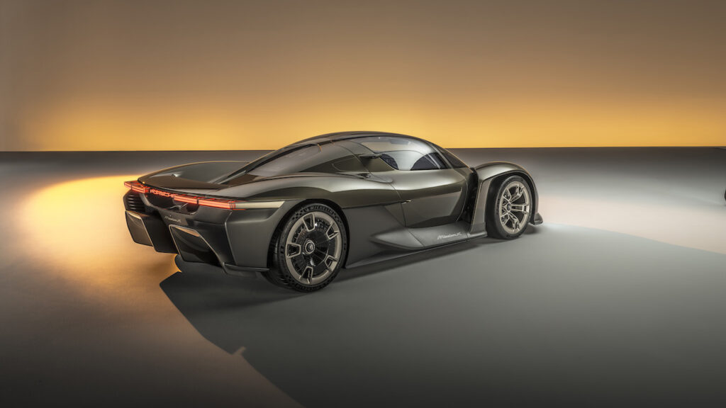 Porsche has unveiled Mission X, a spectacular reinterpretation of a hypercar, with Le Mans-style doors that open upwards to the front and a high-performance, efficient electric powertrain.